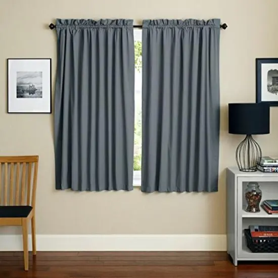 Blazing Needles 63-inch by 52-inch Twill Curtain Panels (Set of 2) - Steel Grey {1}