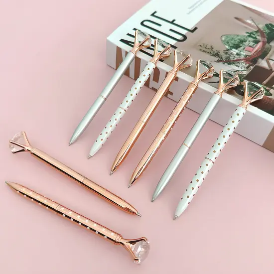 Wrapables Crystal Diamond Ballpoint Pens, 1.0mm Medium Point Wedding Pens with Refills (Set of 8 Pens + 8 Refills), Rose Gold, Dots, Silver {3}