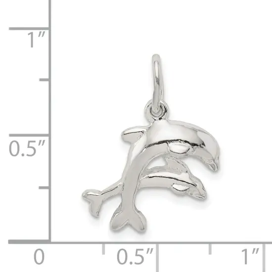 Sterling Silver Double Jumping Dolphins Charm Pendant Jewerly 22mm x 18mm {5}
