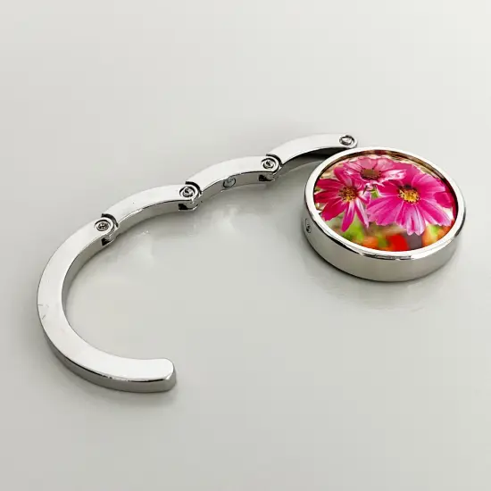 Wrapables Scenic Purse Hook Hanger, Foldable Handbag Table Hanger, Pink Daisies {5}