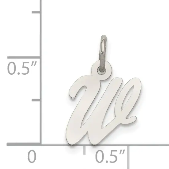 Sterling Silver Small Script Initial Letter W Charm Jewerly 16mm x 8mm {4}