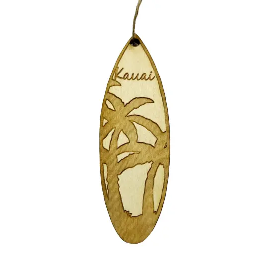 Ornament - Kauai Palm Tree Surfboard - Raw Wood Maple {1}