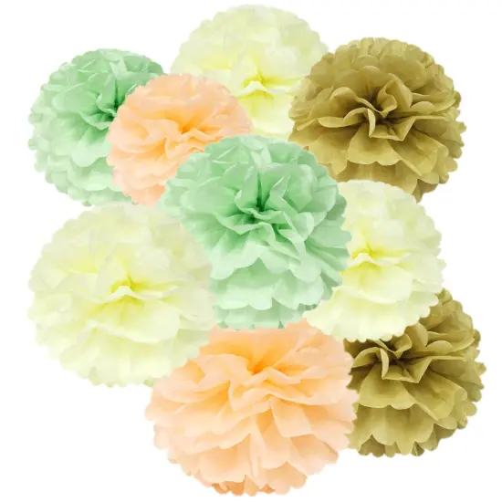 Wrapables Set of 12 Tissue Pom Pom Party Decorations for Weddings, Birthday Parties Baby Showers and Nursery Decor, Ivory/Peach/Mint/Tan {1}