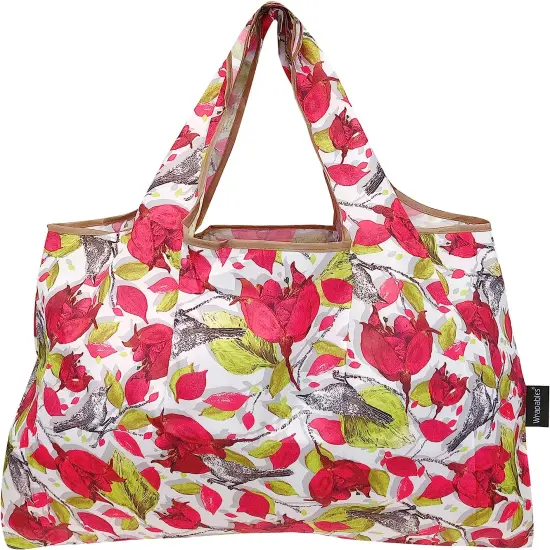 Wrapables Large Foldable Tote Nylon Reusable Grocery Bag, 3 Pack English Rose {4}
