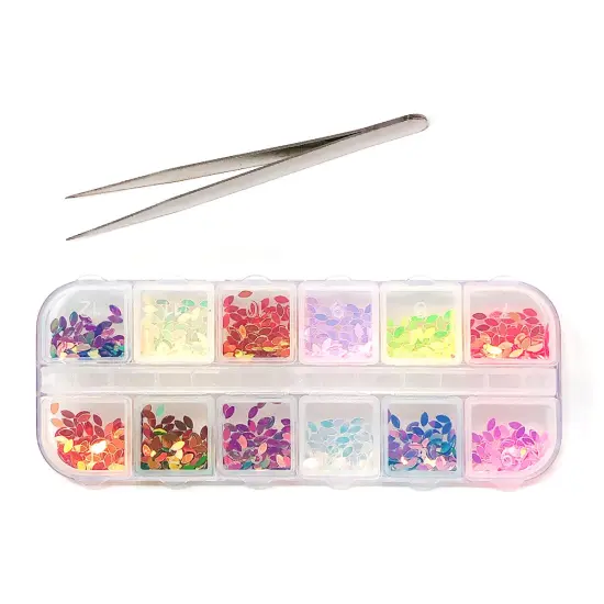 Wrapables Dazzling Nail Art Rhinestones Nail Manicure with Plastic Case Shimmery Leaves {1}
