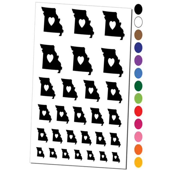 Missouri State with Heart Temporary Tattoo Water Resistant Fake Body Art Set Collection Yellow {1}