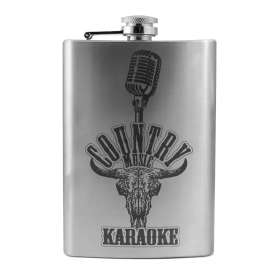 8oz Country Music Karaoke Stainless Steel Flask {1}