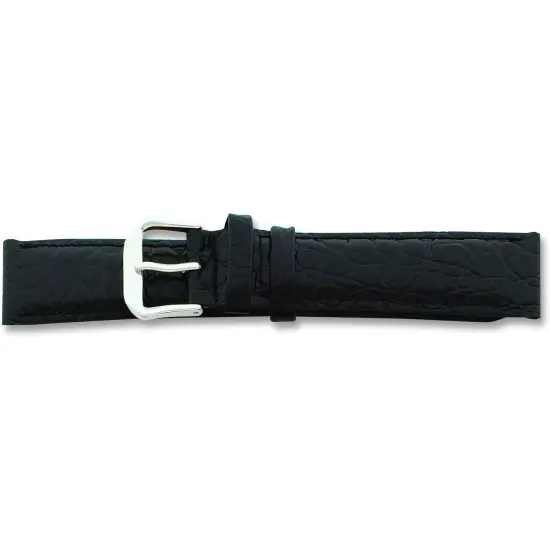 de Beer Black Alligator Grain Leather Watch Band 19mm Long Silver Color {1}
