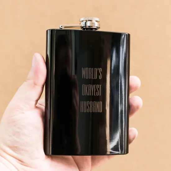 8oz BLACK World's Okayest Husband Flask {3}