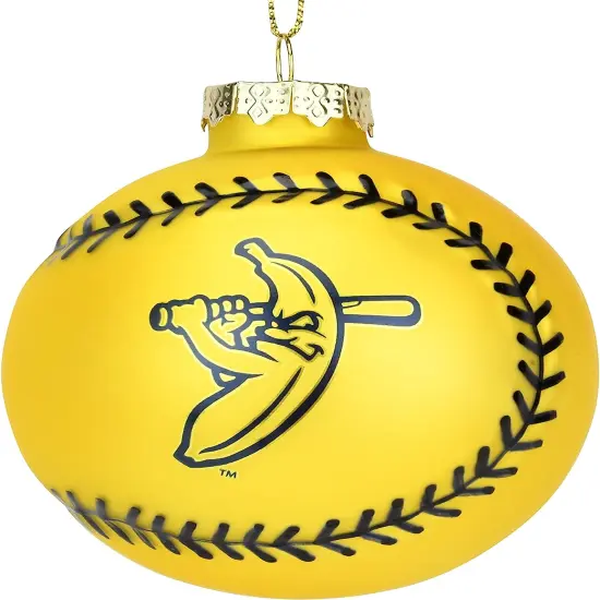 Tree Buddees x Savannah Bananas Yellow Banana Ball Baseball Shaped Glass Christmas Ornament (Banana Ball) {1}