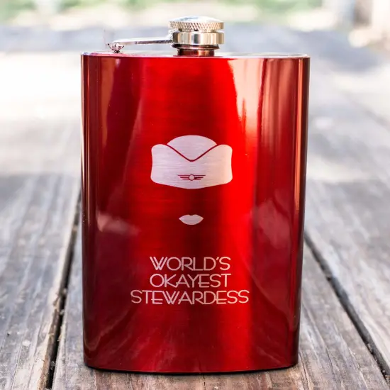 8oz RED World's Okayest Stewardess Flask {2}