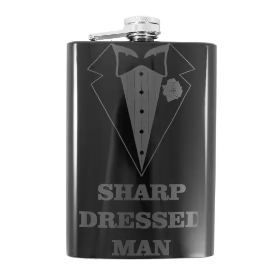 8oz Sharp Dressed Man Black Flask {1}