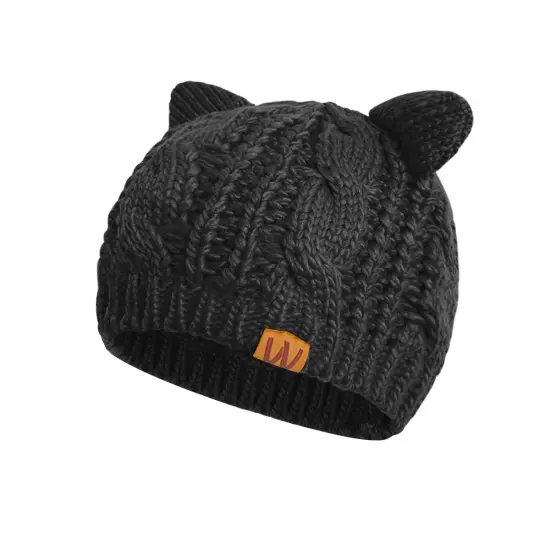 Wrapables Winter Warm Cable Knit Cat Ears Beanie Black {5}