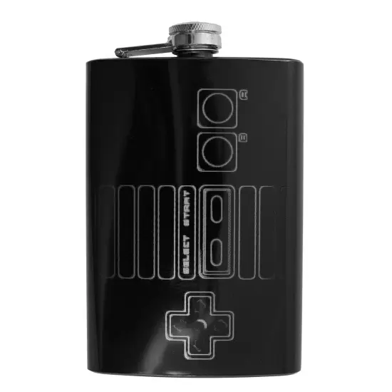 8oz BLACK Controller Flask Laser Engraved {1}