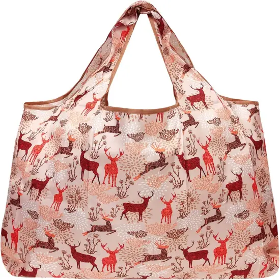 Wrapables Large Foldable Tote Nylon Reusable Grocery Bag, 3 Pack Flamingos Deer Paris {2}
