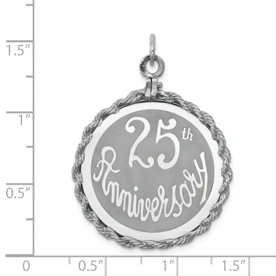 Sterling Silver 25th Anniversary Disc Charm Jewelry 39mm x 29mm {4}