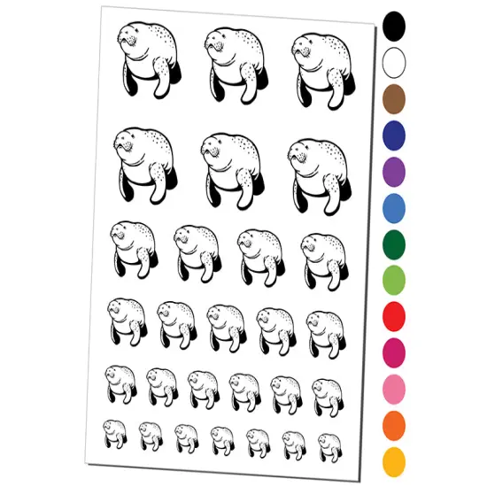 Gentle Manatee Temporary Tattoo Water Resistant Fake Body Art Set Collection Dark Green {1}