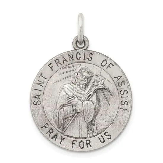 Sterling Silver Saint Francis Round Medal {1}