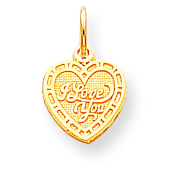 10K Yellow Gold I Love You Heart Charm Polished Jewelry 15mm x 10mm {1}