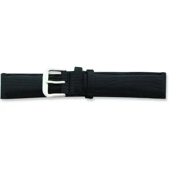 de Beer Black Snake Grain Leather Watch Band 20mm Silver Color {1}