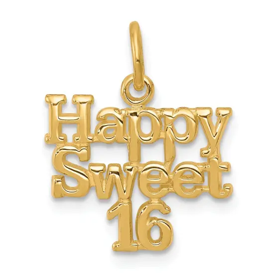 10K Yellow Gold Happy Sweet 16 Charm Birthday Jewelry 15mm x 12mm {1}
