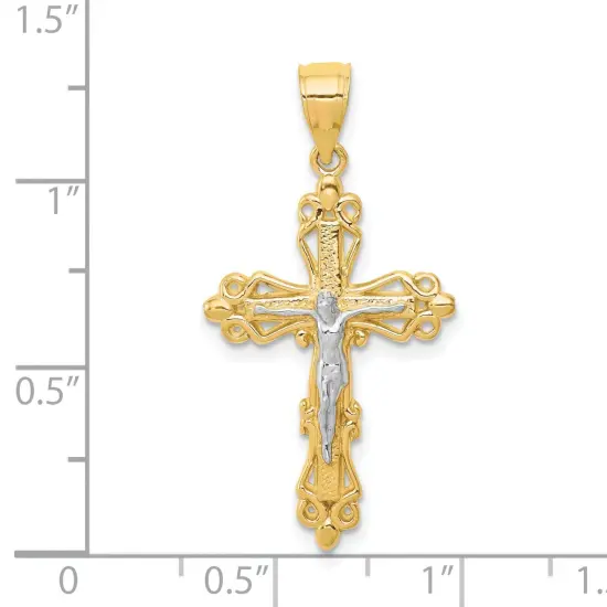10K Gold & Rhodium Plated Pendant Charm Jewelry Crucifix35mm x 19mm {2}