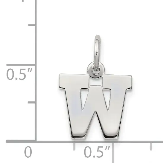 Sterling Silver Small Block Initial Letter W Charm Jewerly 16mm x 10mm {4}
