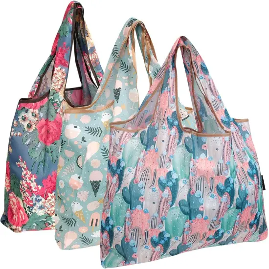 Wrapables Large Foldable Tote Nylon Reusable Grocery Bag, 3 Pack Animal Fun {7}