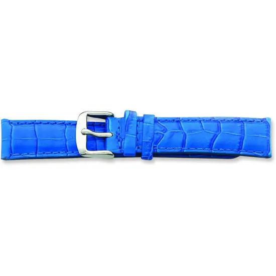de Beer Blue Crocodile Grain Leather Watch Band 22mm Long Silver Color {1}