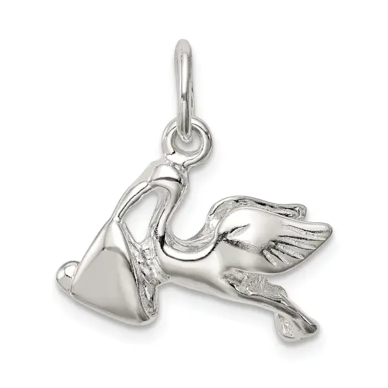 Sterling Silver Stork W/ Baby Charm Jewelry Pendant 23mm x 18mm {3}