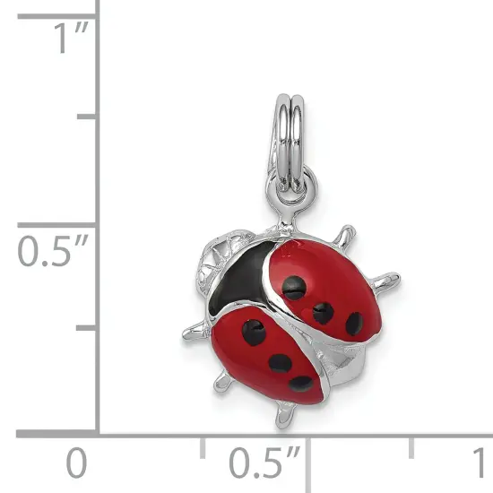 Sterling Silver Enameled Red Ladybug Charm Pendant Jewerly 12mm x 9mm {5}