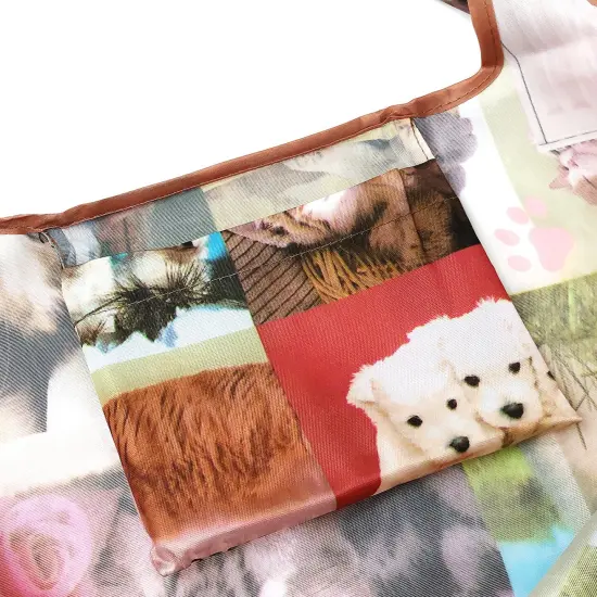 Wrapables Large & Small Foldable Tote Nylon Reusable Grocery Bags, Set of 2 Cats & Dogs {4}