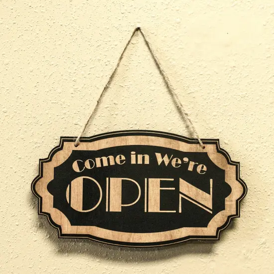 Come in We're Open - Black Door Sign 10X5" {3}