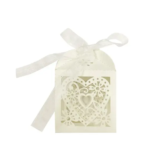 Wrapables Hearts and Flowers Wedding Party Favor Boxes Gift Boxes with Ribbon (Set of 50) Ivory {1}