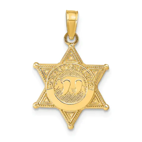 14K Gold Deputy Sheriff Badge w/ Bear Charm Police Jewerly 22.5mm x 14mm {1}