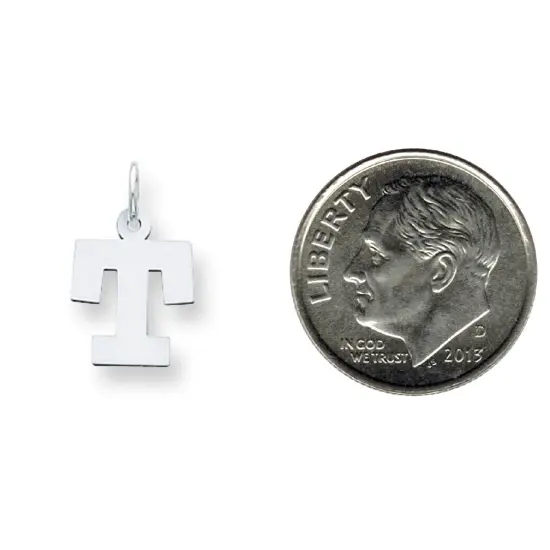 Sterling Silver Small Block Initial Letter T Charm Jewerly 16mm x 10mm {2}