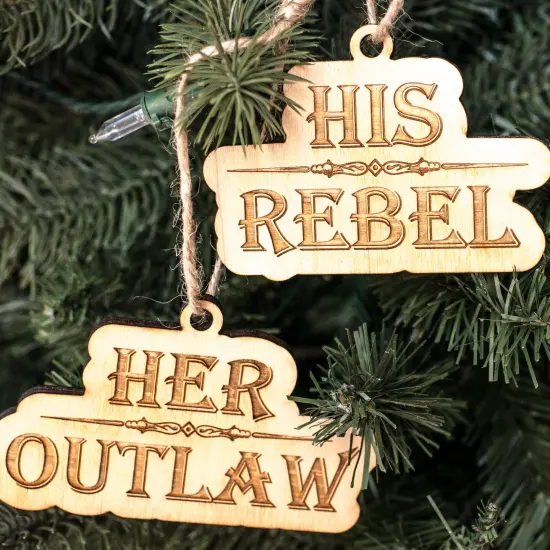 Ornament - His Rebel - Her Outlaw - Set Raw Wood 2x4in {3}