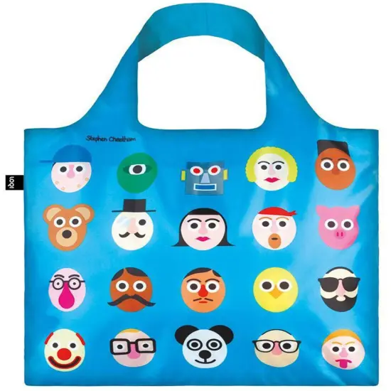 LOQI STEPHEN CHEETHAM Faces Blue Reusable Shopping Bag {1}