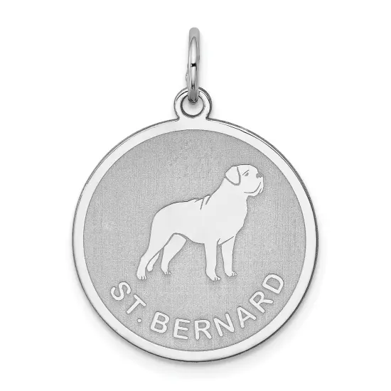 Sterling Silver St. Bernard Disc Charm Pendant Jewelry 26mm x 19mm {1}