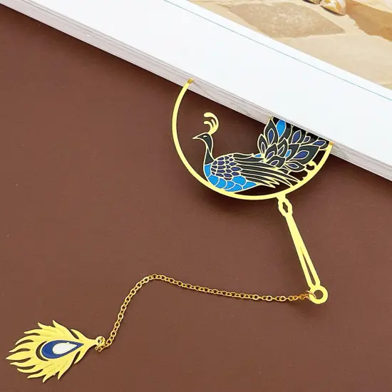 Wrapables Metallic Bookmark with Pendant for Book Lovers and Readers, Peacock {4}
