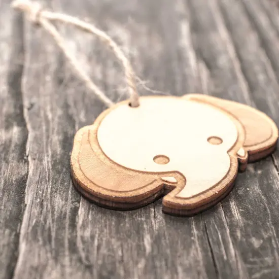 Ornament - Cute Elephant - Raw Wood 3x2in {2}