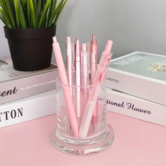 Wrapables Retractable Rollerball Pens and Highlighter Set, 0.5mm Black Gel Ink Pens for Home, Office, Stationery (Set of 6) Pink {5}