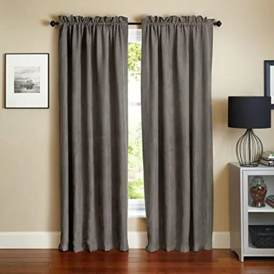 Blazing Needles 84-inch by 52-inch Microsuede Blackout Curtain Panels (Set of 2) - Steel Grey {1}