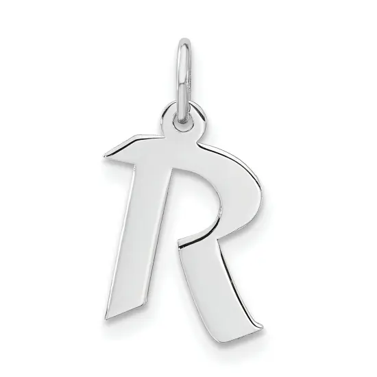 Sterling Silver Small Artisian Block Initial R Charm Jewerly 18mm x 10mm {1}