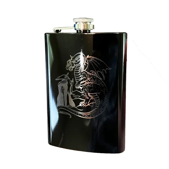 8oz Wizard and Dragon BLACK flask {6}