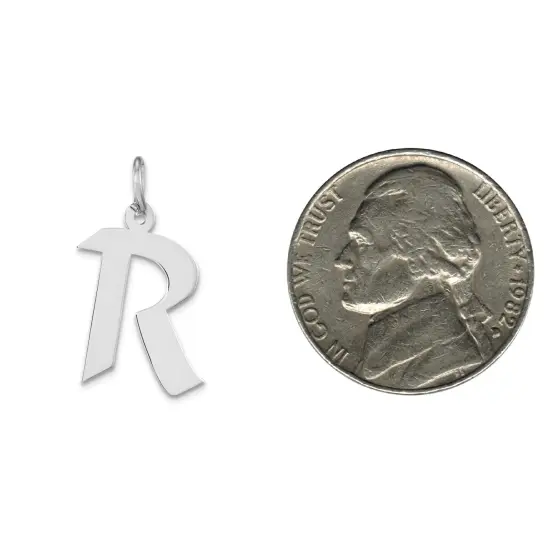 Sterling Silver Medium Artisian Block Initial R Charm Jewerly 21mm x 13mm {2}