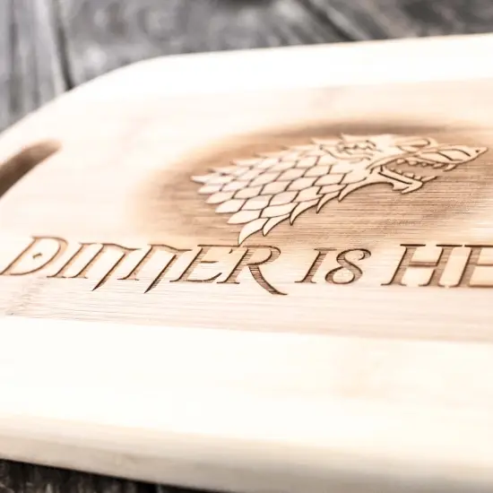 Dinner is Here Cutting Board 14''x9.5''x.5'' Bamboo {2}