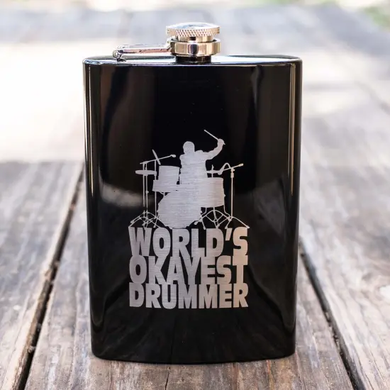 8oz World's Okayest Drummer Stainless Steel Flask {2}
