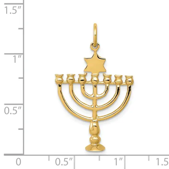 14K Gold 3D Menorah Charm Hanukkah Religious Jewelry 30mm x 20mm {2}