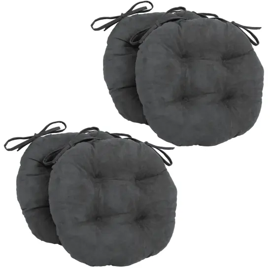 16-inch Solid Micro Suede Round Tufted Chair Cushions (Set of 4) - Grey {1}